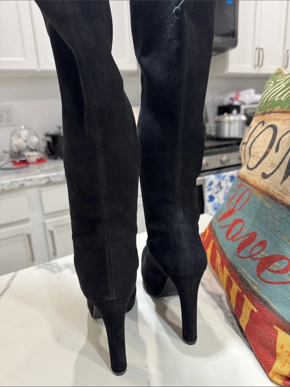 Stuart Weitzman Black Over-the-Knee Suede High Heel Boots